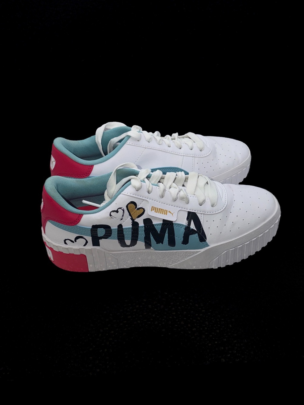 Puma White Pink Teal Graphic Low-Top Sneakers